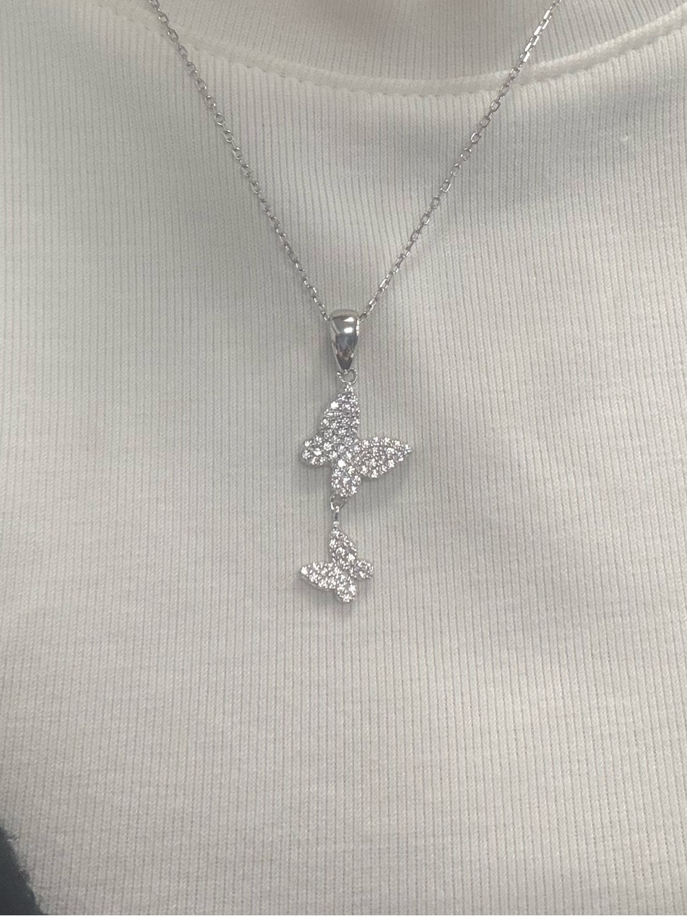 Suzy Levian Sterling Silver White CZ Butterfly Pendant Necklace Sample NWT